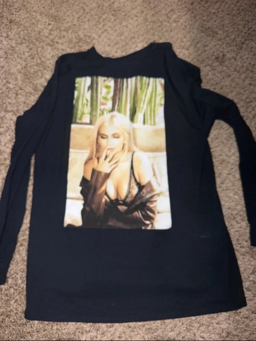 Black Graphic Long-Sleeve with Kylie Jenner Photo Print